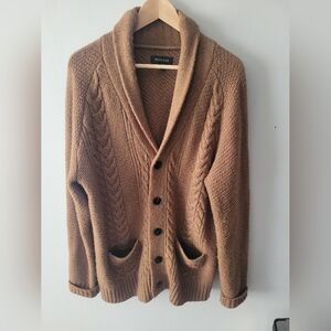 RW&CO Mens Cable Knit Shawl-Collar Cardigan Sweater, Medium, Brown